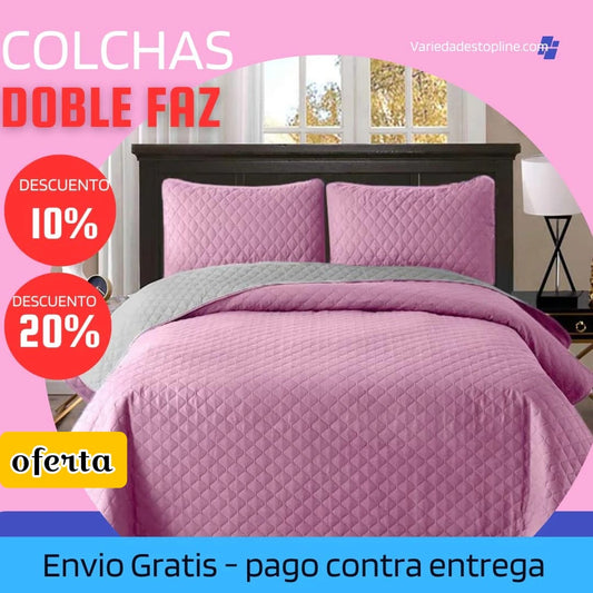 COLCHA PREMIUM DOBLE FAZ PALO ROSA-GRIS 5/5⭐️⭐️⭐️⭐️⭐️