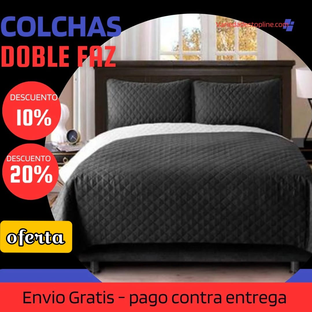 COLCHA PREMIUM DOBLE FAZ NEGRO-GRIS 5/5⭐️⭐️⭐️⭐️⭐️