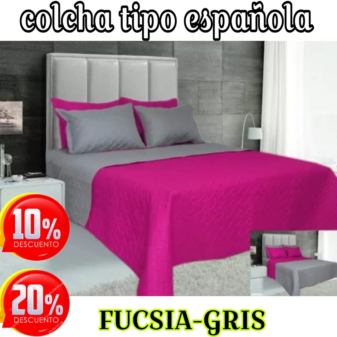 COLCHA PREMIUM DOBLE FAZ FUCSIA-GRIS 5/5⭐️⭐️⭐️⭐️⭐️