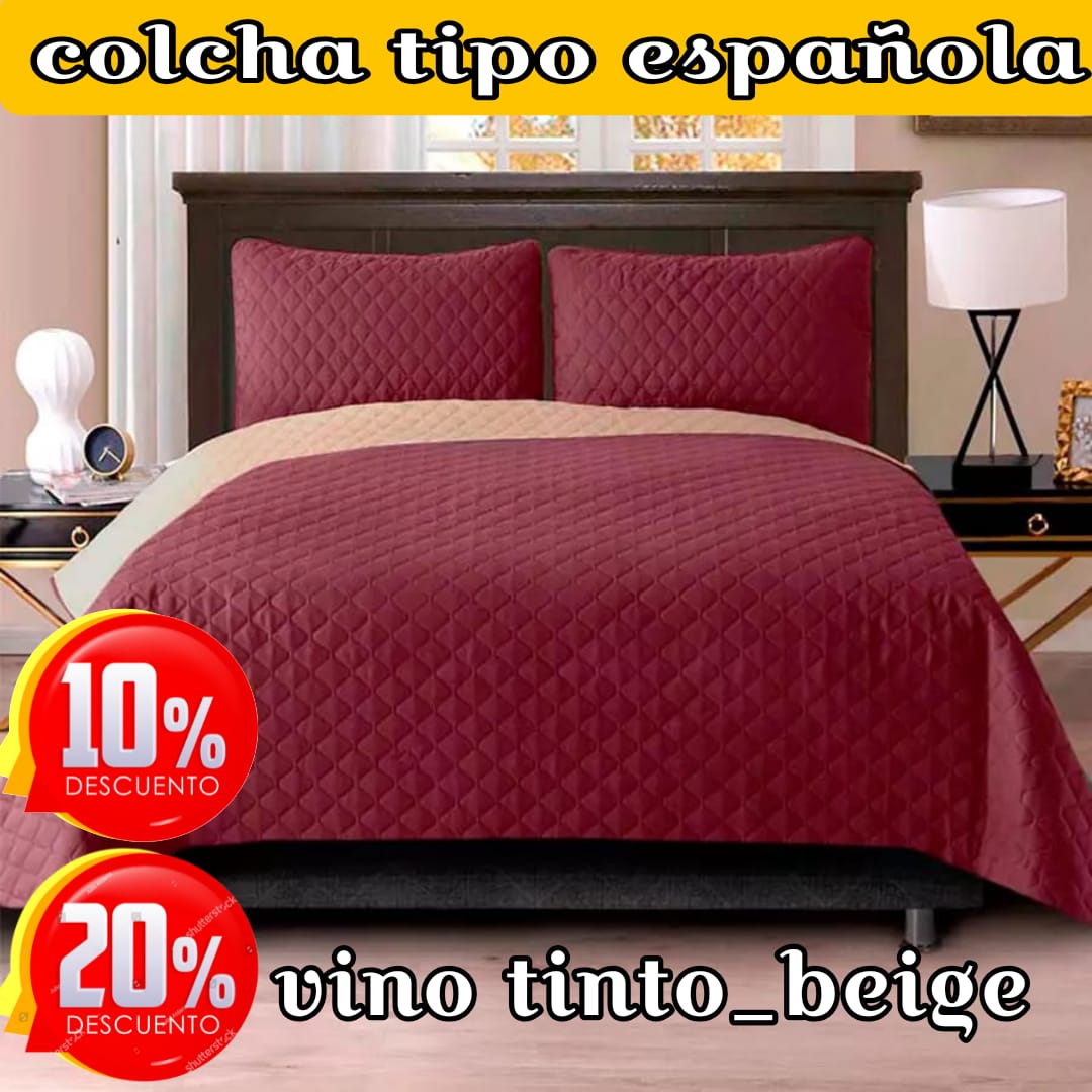 COLCHA PREMIUM DOBLE FAZ VINO TINTO-BEIGE 5/5⭐️⭐️⭐️⭐️⭐️