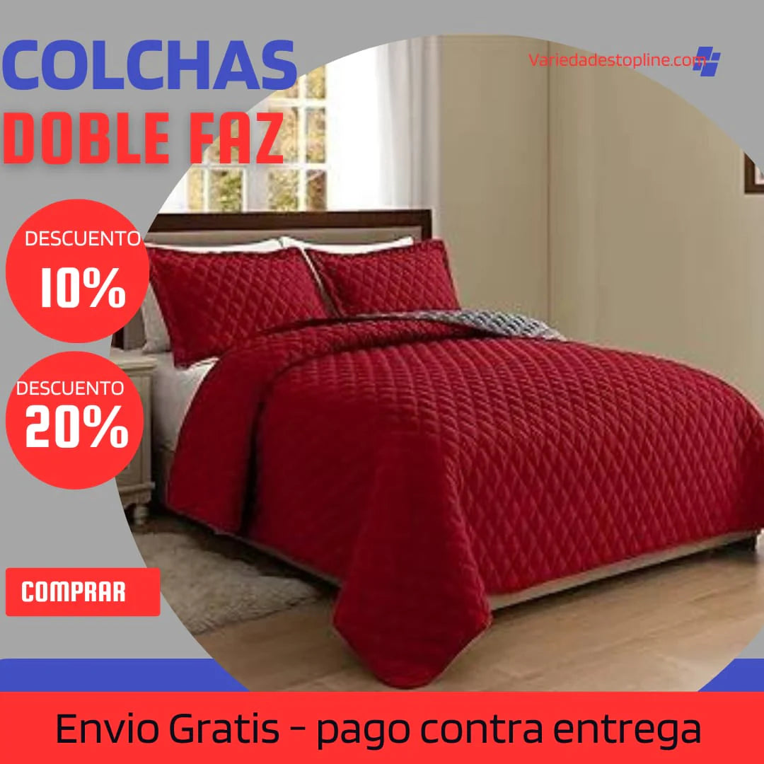 COLCHA PREMIUM DOBLE FAZ ROJO-GRIS 5/5⭐️⭐️⭐️⭐️⭐️