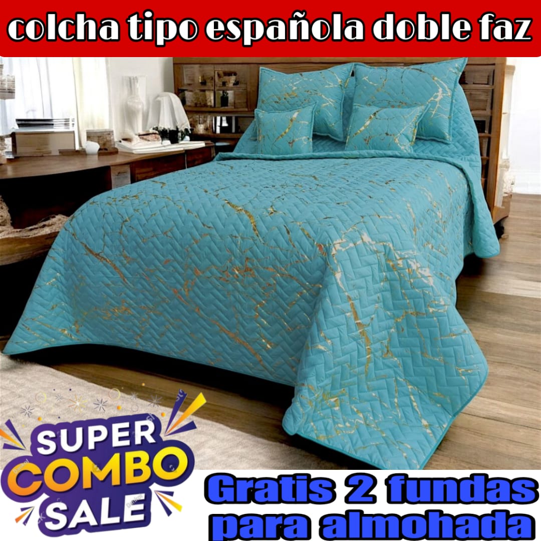 COLCHA TIPO ESPAÑOLA EDICION LIMITADA AZUL AGUA MARINA Y DORADO 5/5⭐️⭐️⭐️⭐️⭐️