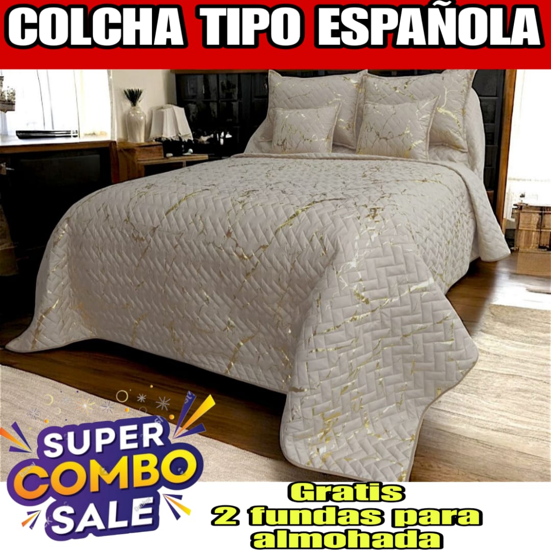 COLCHA TIPO ESPAÑOLA EDICION LIMITADA BEIGE Y DORADO 5/5⭐️⭐️⭐️⭐️⭐️