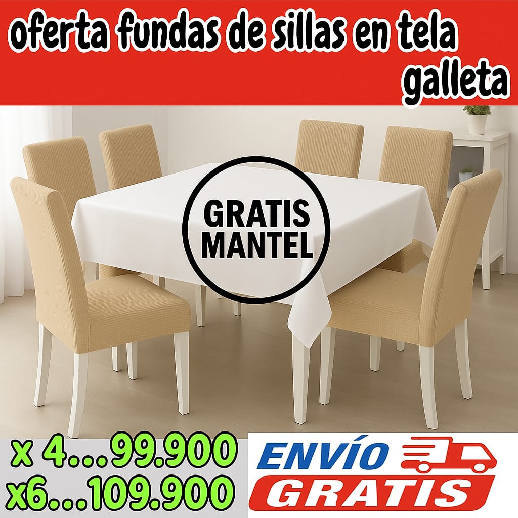 !Oferta imperdible! fundas para sillas en Tela Galleta GRATIS MANTEL