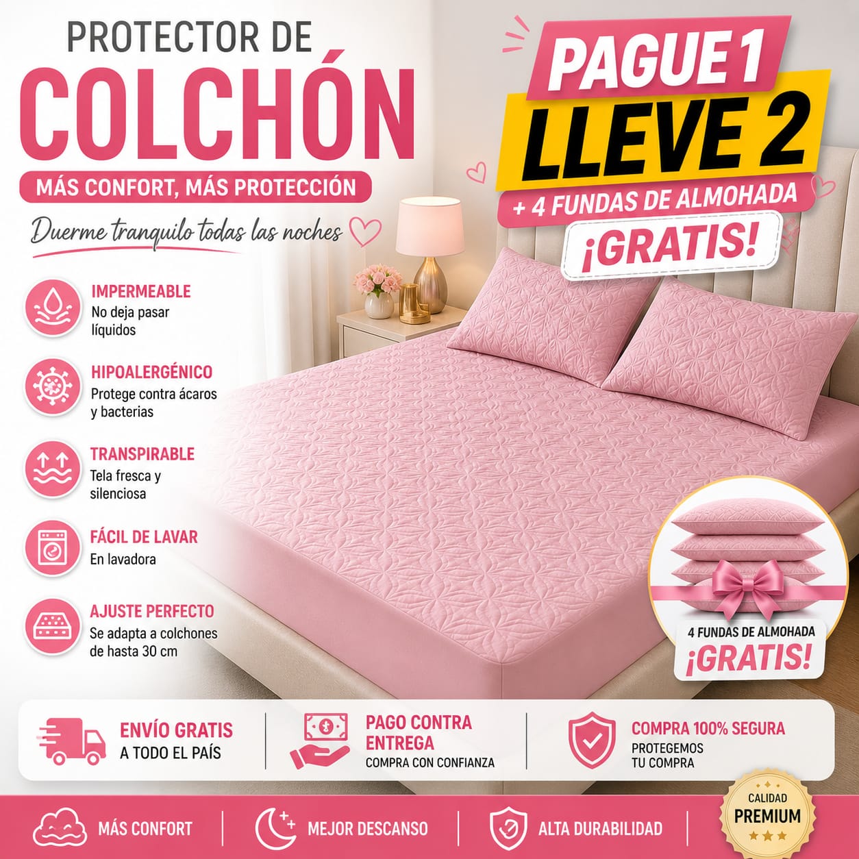 PROMOCION EN CUBRE COLCHON PAGUE 1 LLEVE 2 +4 fundas de almohada  ⭐⭐⭐⭐⭐5/5