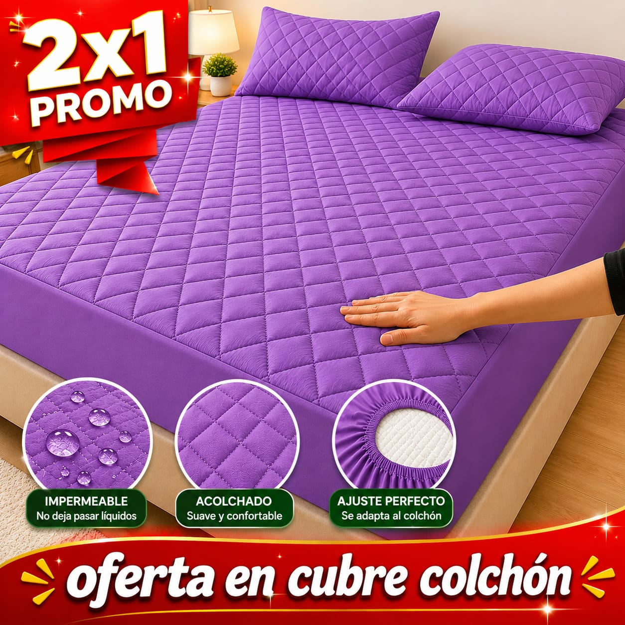 PROMOCION EN CUBRE COLCHON PAGUE 1 LLEVE 2 +4 fundas de almohada  ⭐⭐⭐⭐⭐5/5