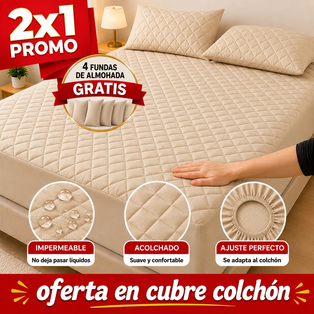 PROMOCION EN CUBRE COLCHON PAGUE 1 LLEVE 2 +4 fundas de almohada  ⭐⭐⭐⭐⭐5/5