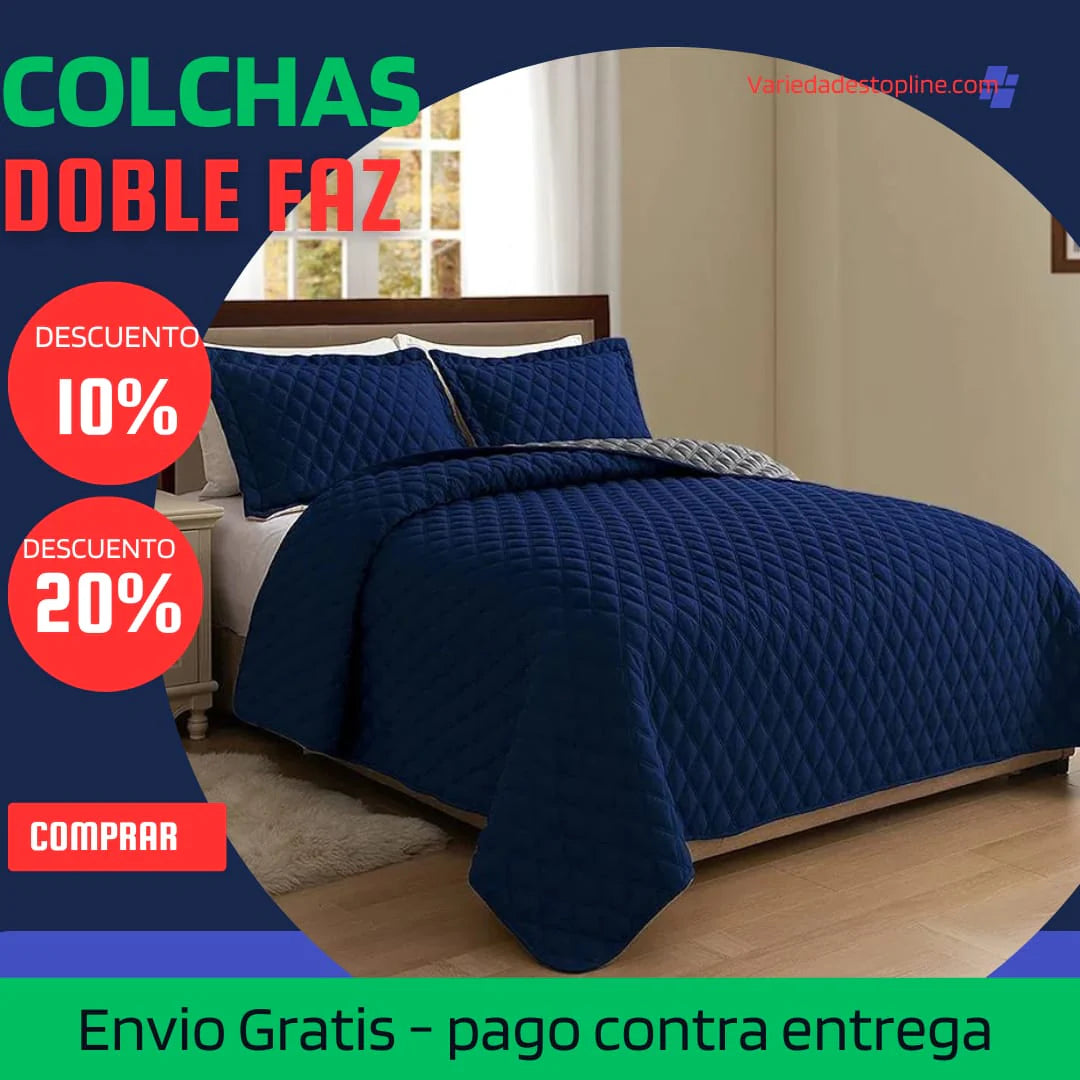 COLCHA PREMIUM DOBLE FAZ AZUL-GRIS 5/5⭐️⭐️⭐️⭐️⭐️